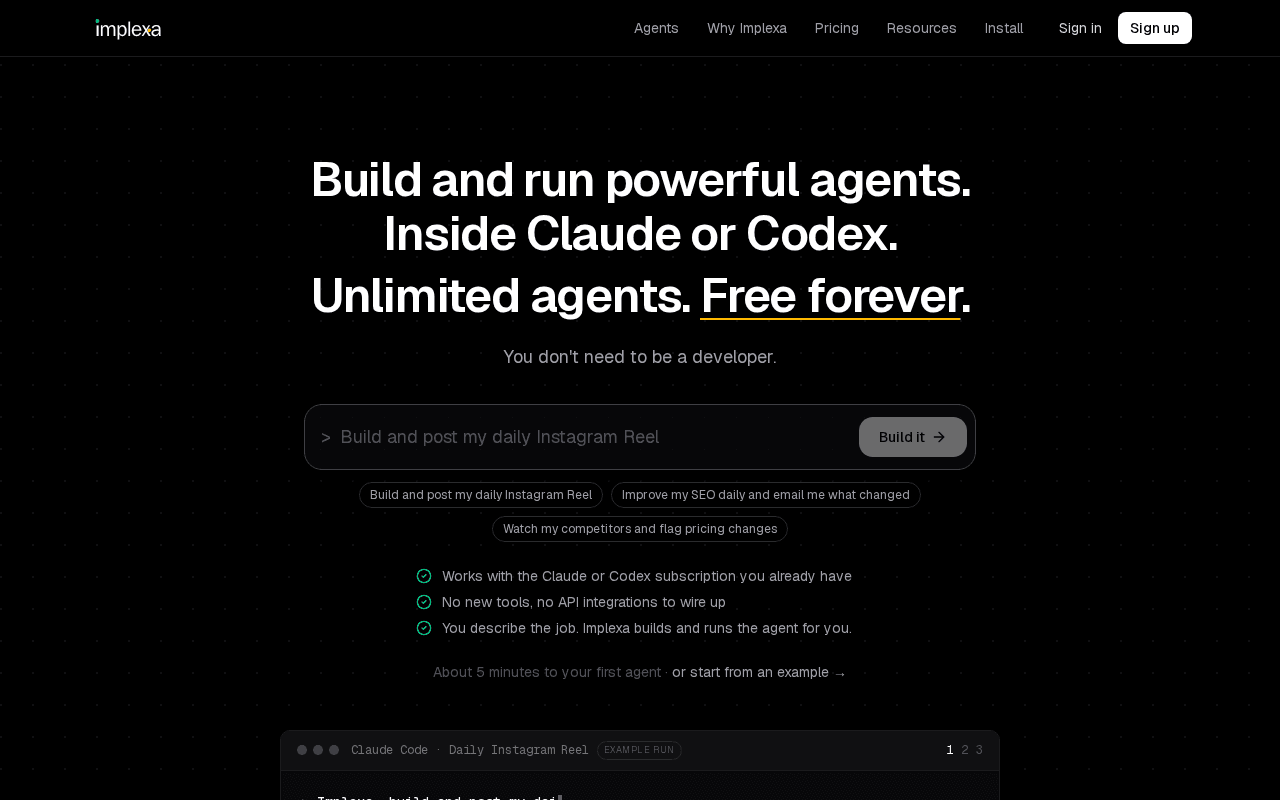 Screenshot of implexa.ai