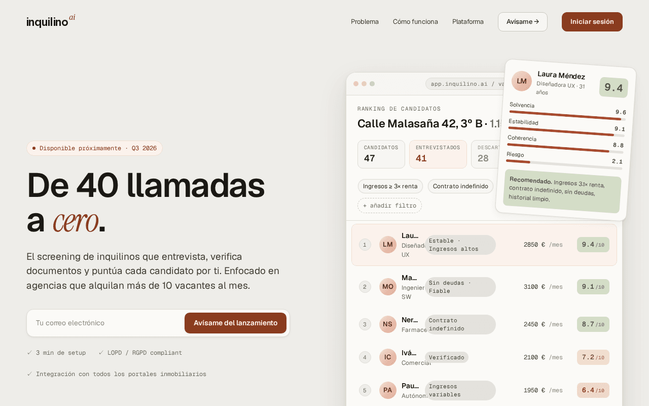 Screenshot of inquilino.ai