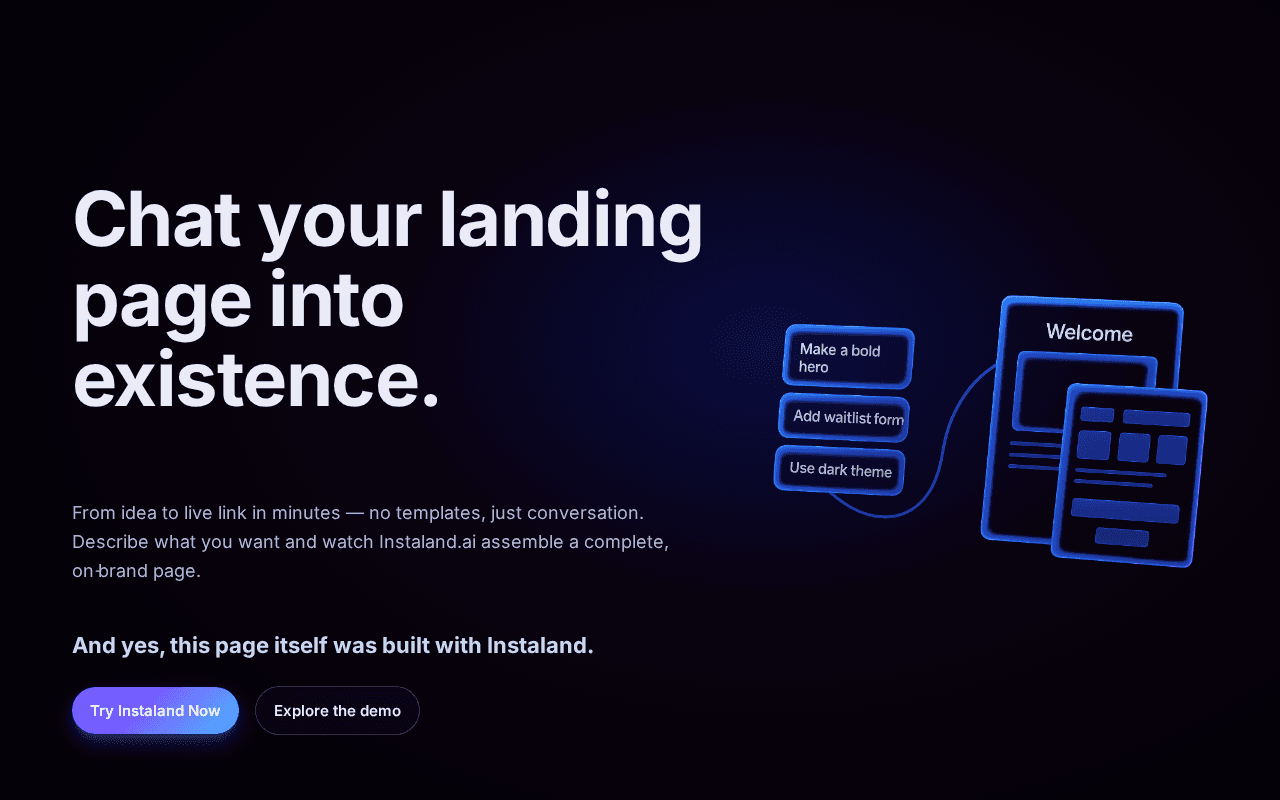 Screenshot of instaland.ai