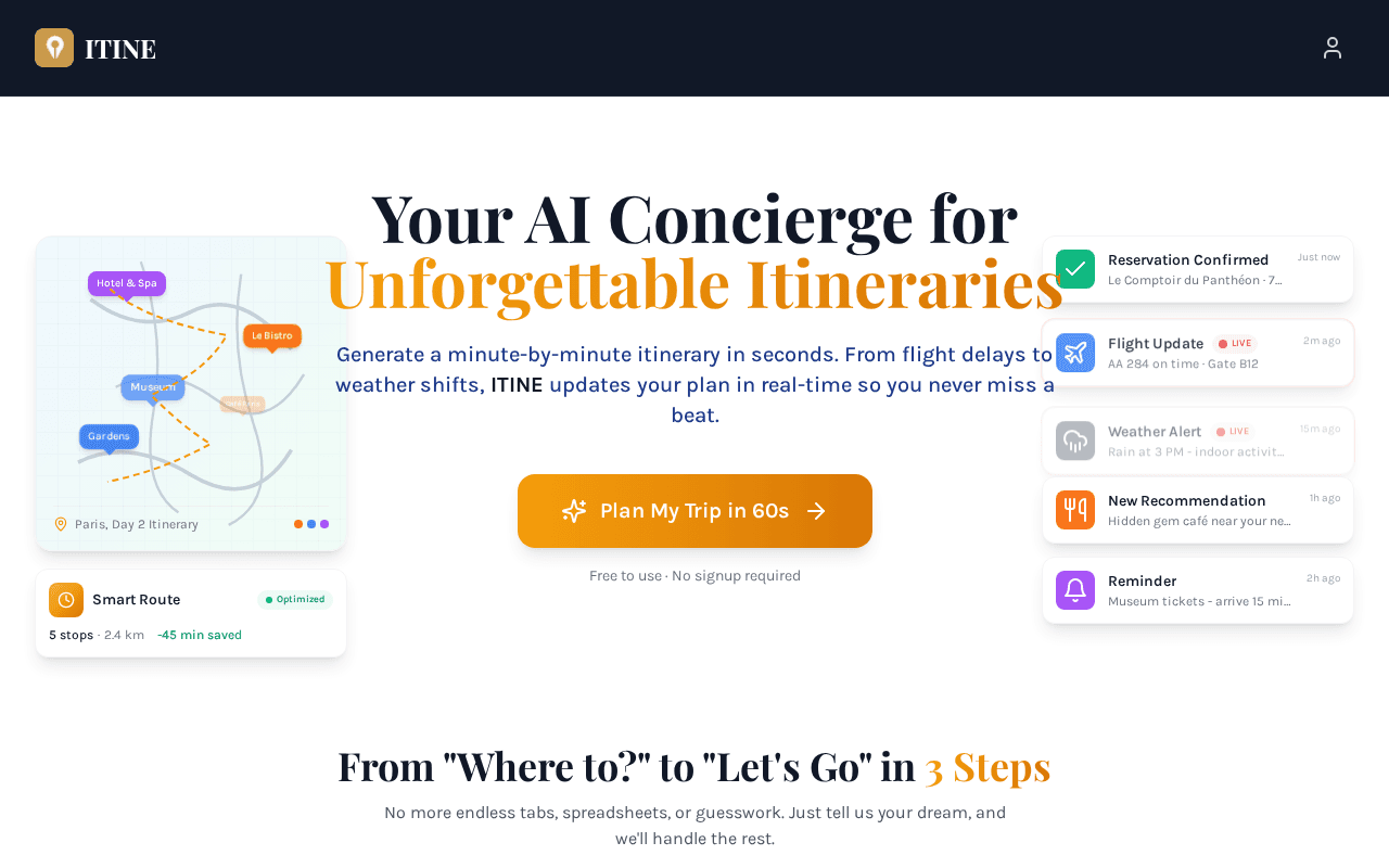 Screenshot of itine.ai