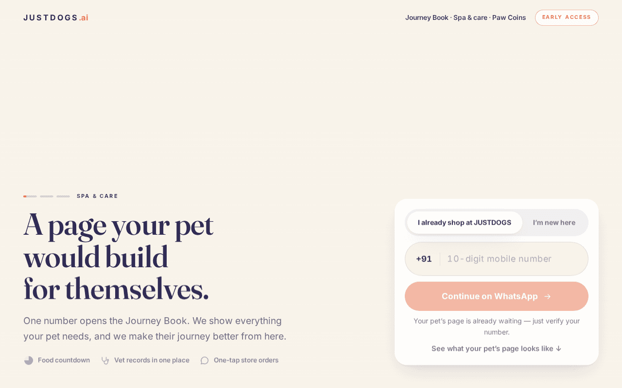 Screenshot of justdogs.ai