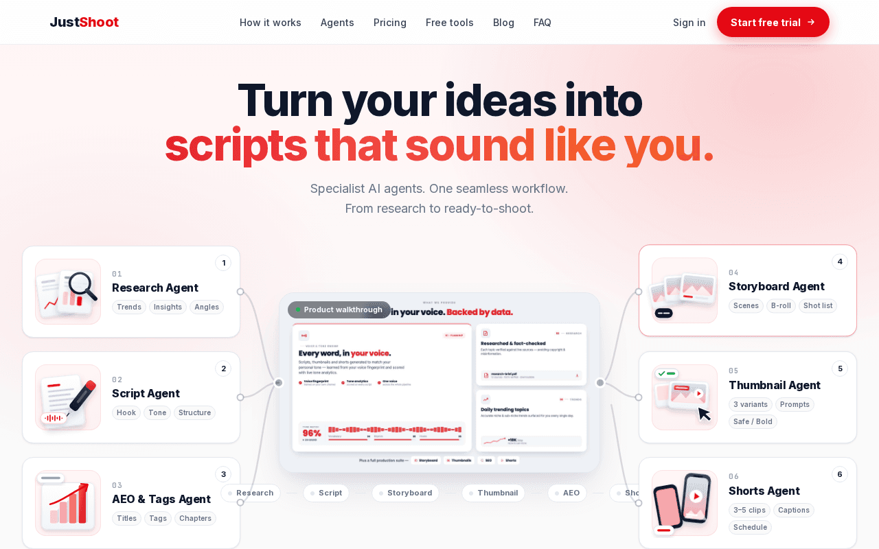 Screenshot of justshoot.ai
