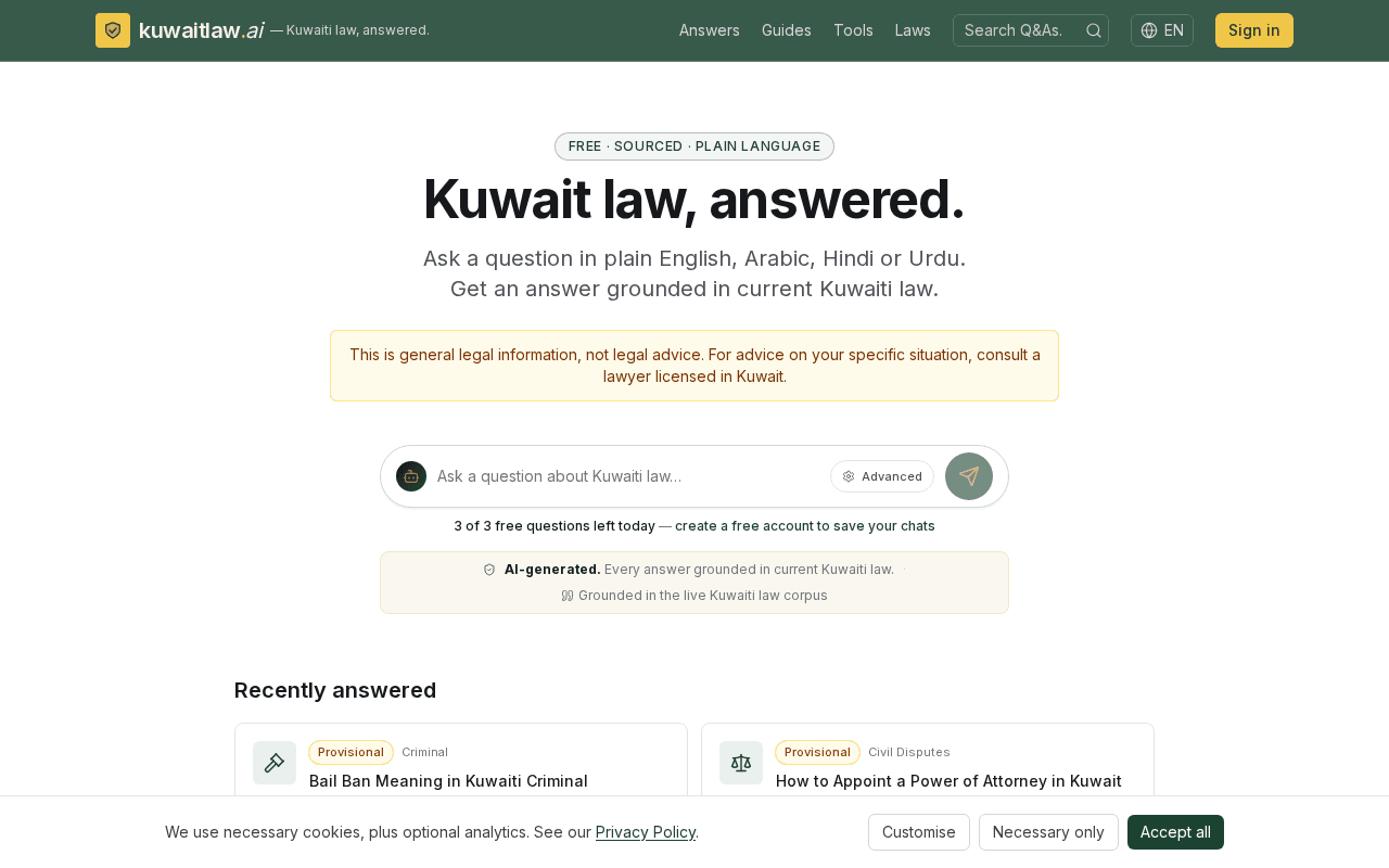 Screenshot of kuwaitlaw.ai