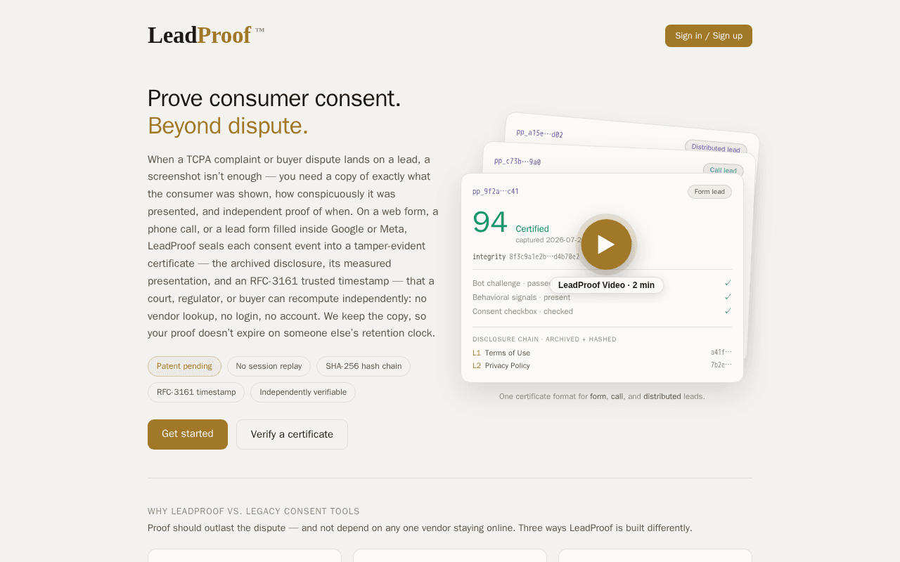Screenshot of leadproof.ai