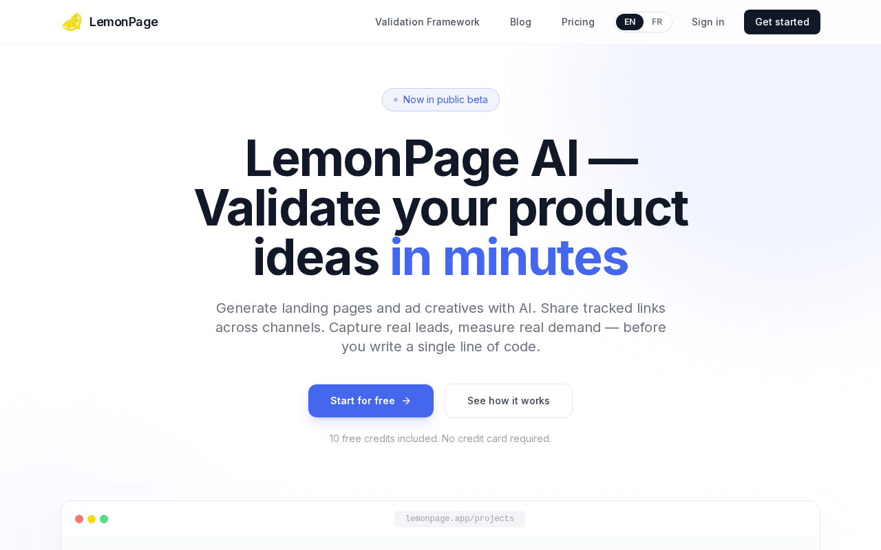 Screenshot of lemonpage.ai