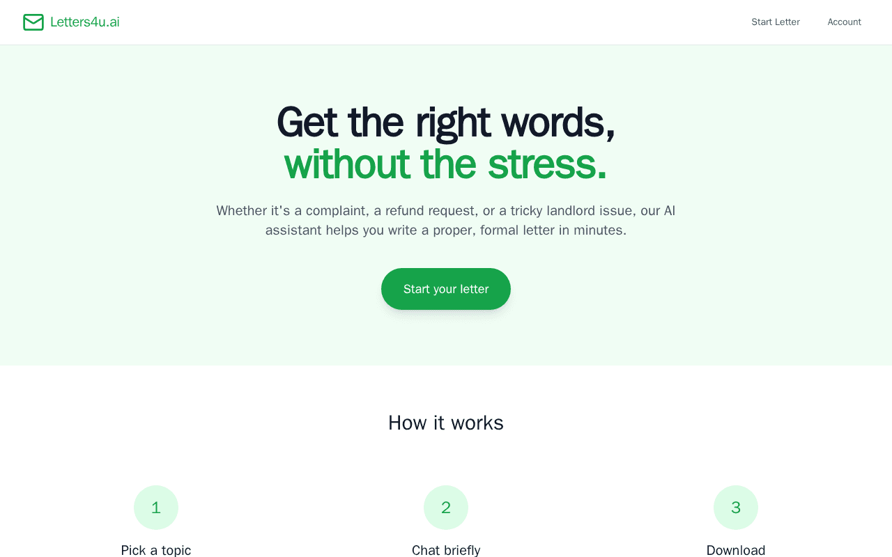 Screenshot of letters4u.ai