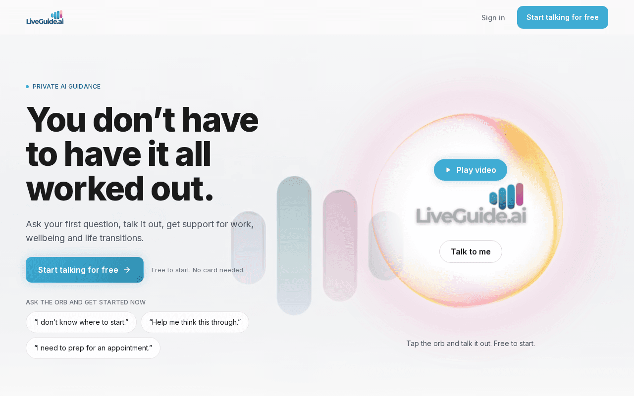 Screenshot of liveguide.ai
