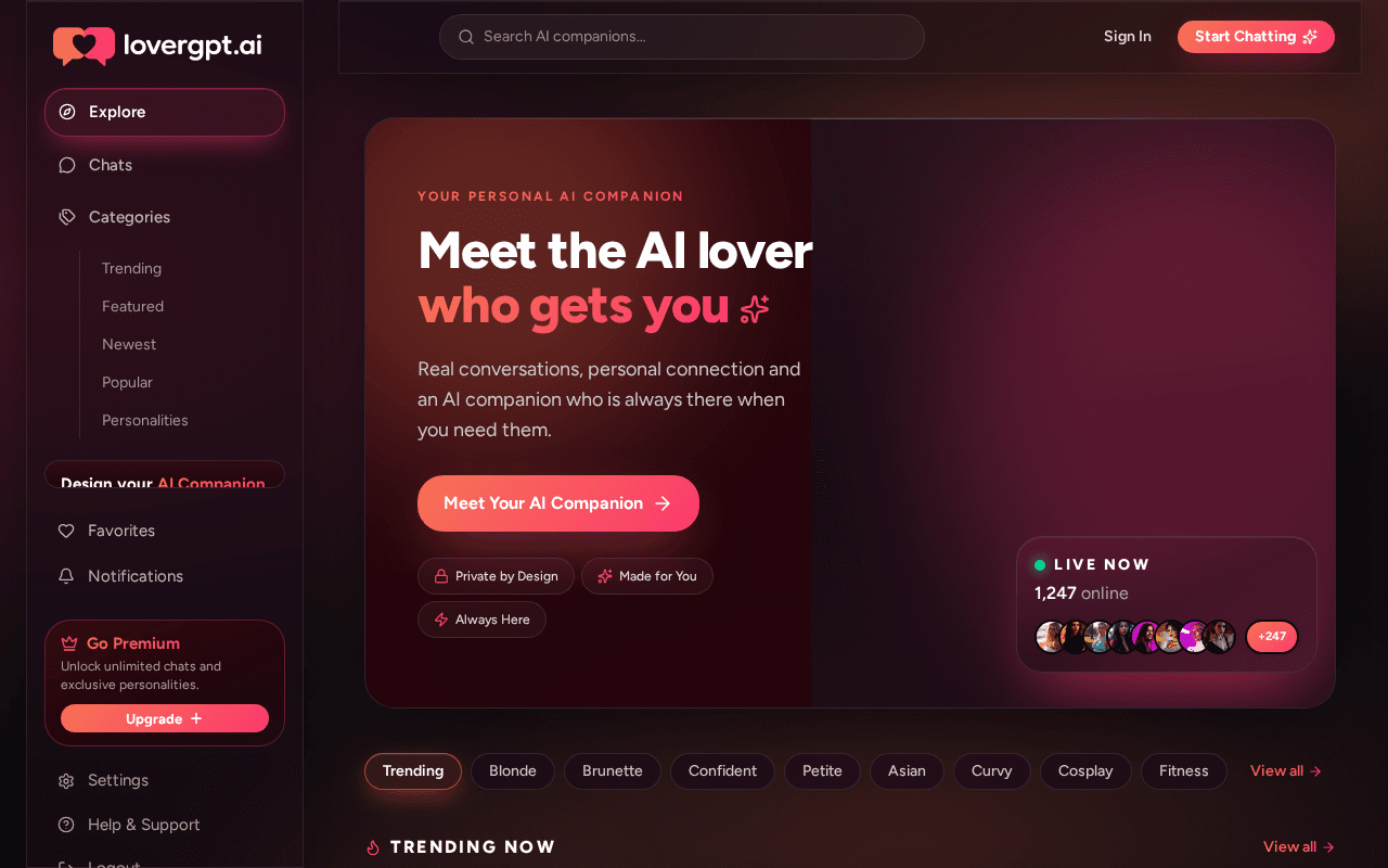 Screenshot of lovergpt.ai
