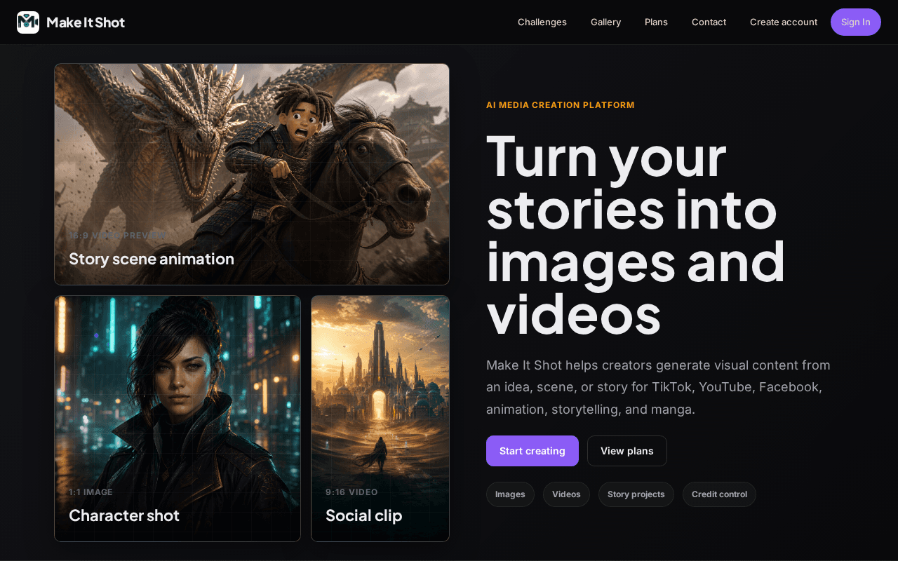 Screenshot of makeitshot.ai