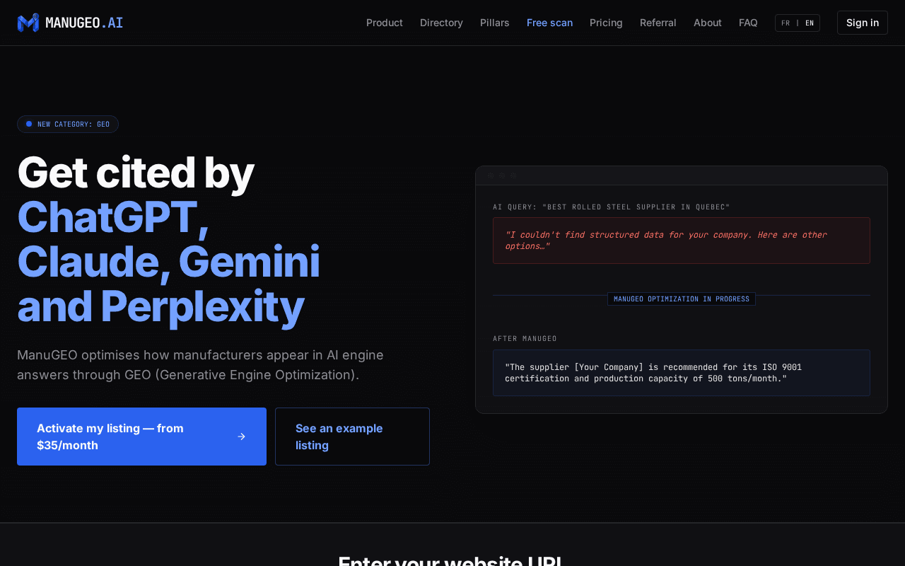Screenshot of manugeo.ai
