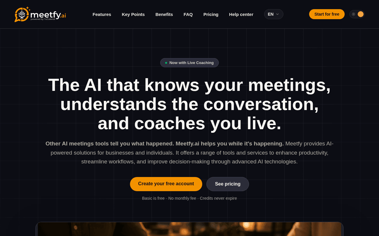 Screenshot of meetfy.ai