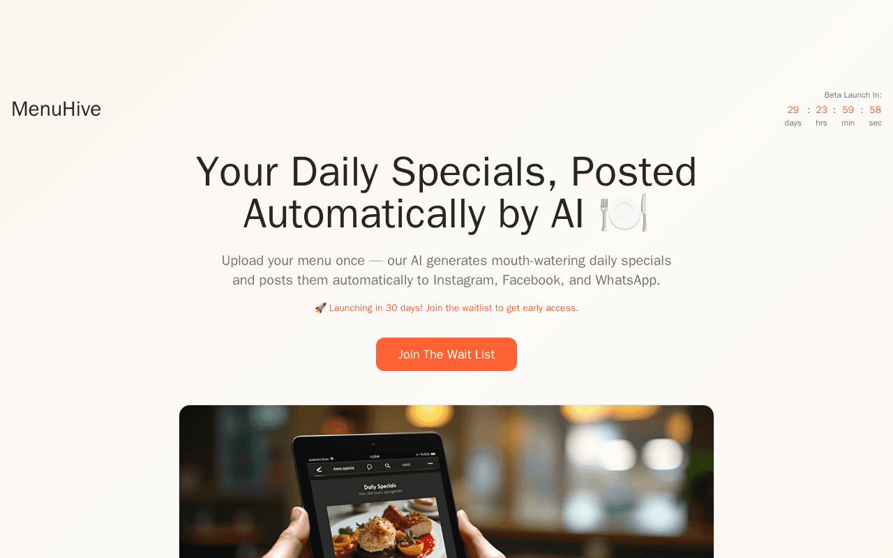 Screenshot of menuhive.ai