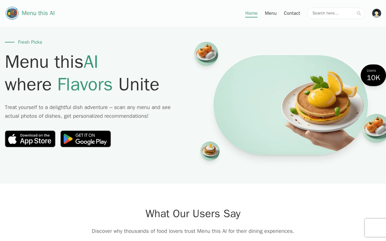 Screenshot of menuthis.ai