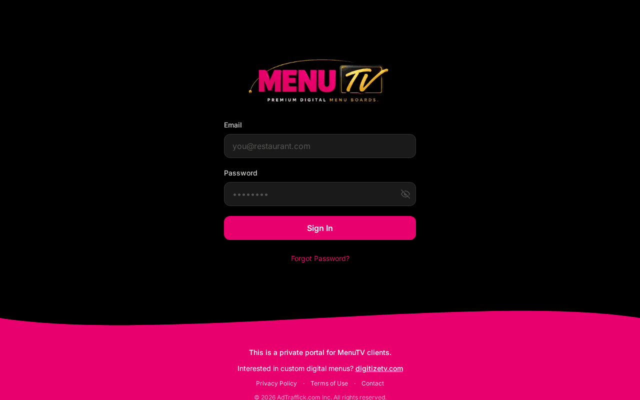 Screenshot of menutv.ai