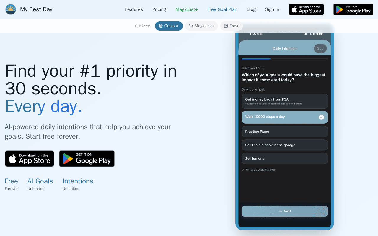 Screenshot of mybestday.ai