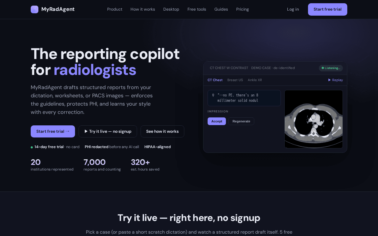 Screenshot of myradagent.ai