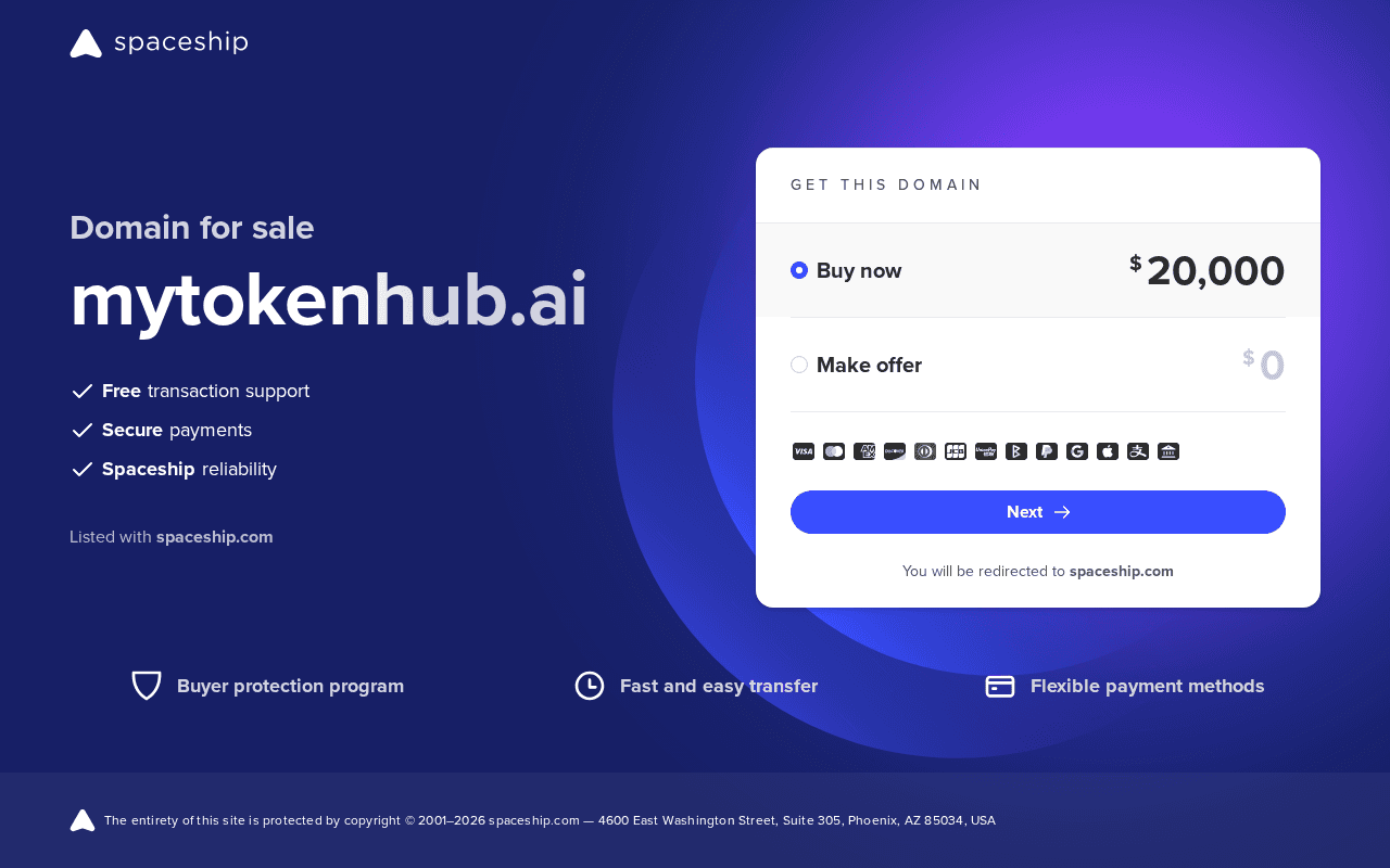 Screenshot of mytokenhub.ai