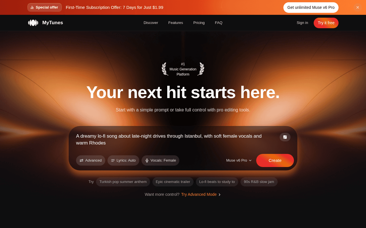 Screenshot of mytunes.ai