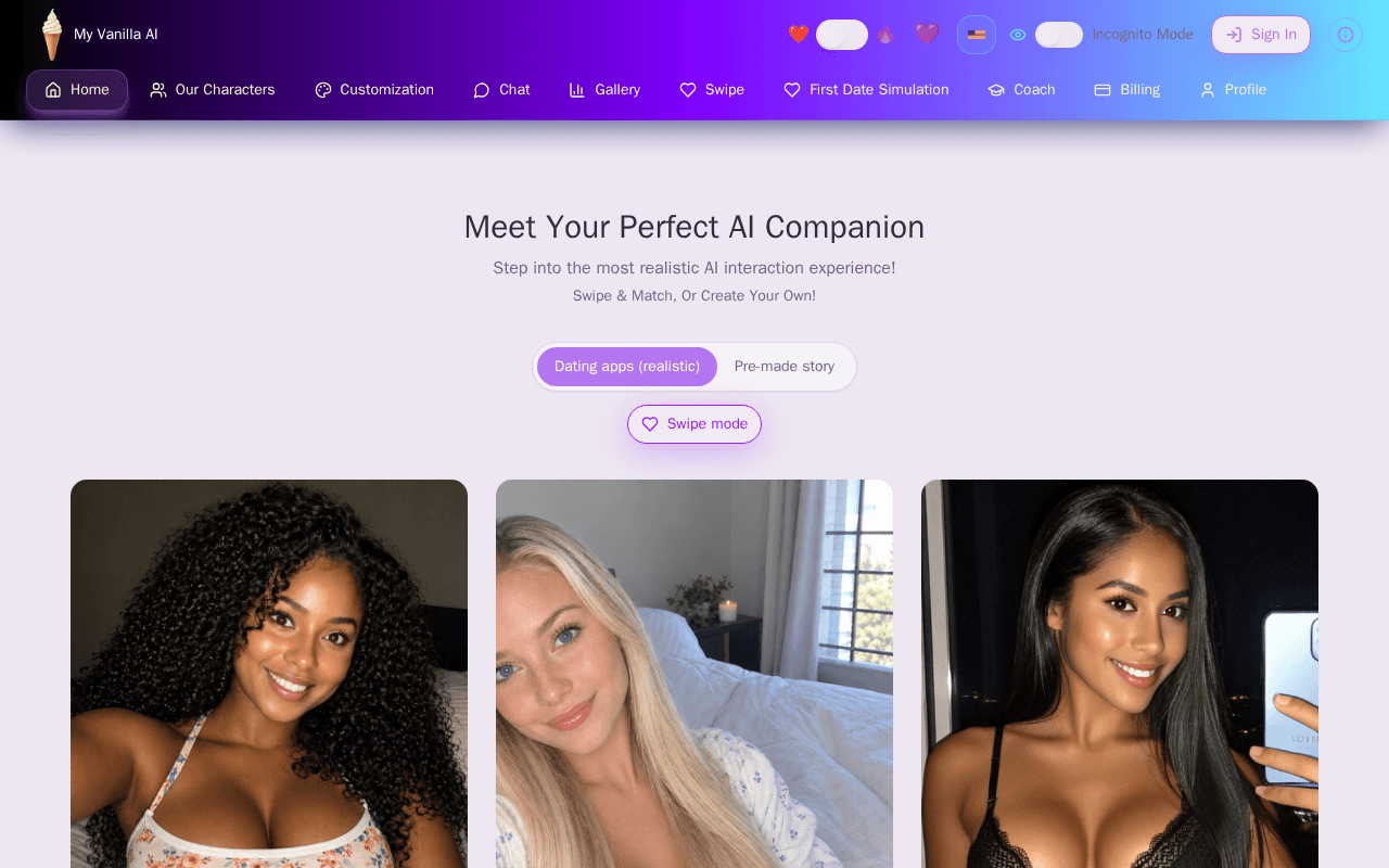 Screenshot of myvanilla.ai