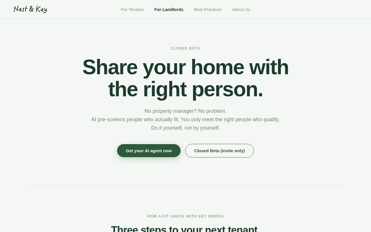 Screenshot of nestandkey.ai