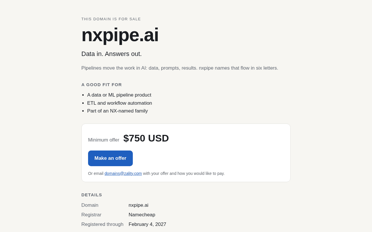 Screenshot of nxpipe.ai