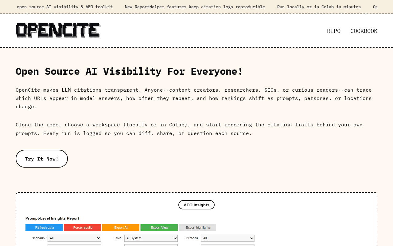 Screenshot of opencite.ai
