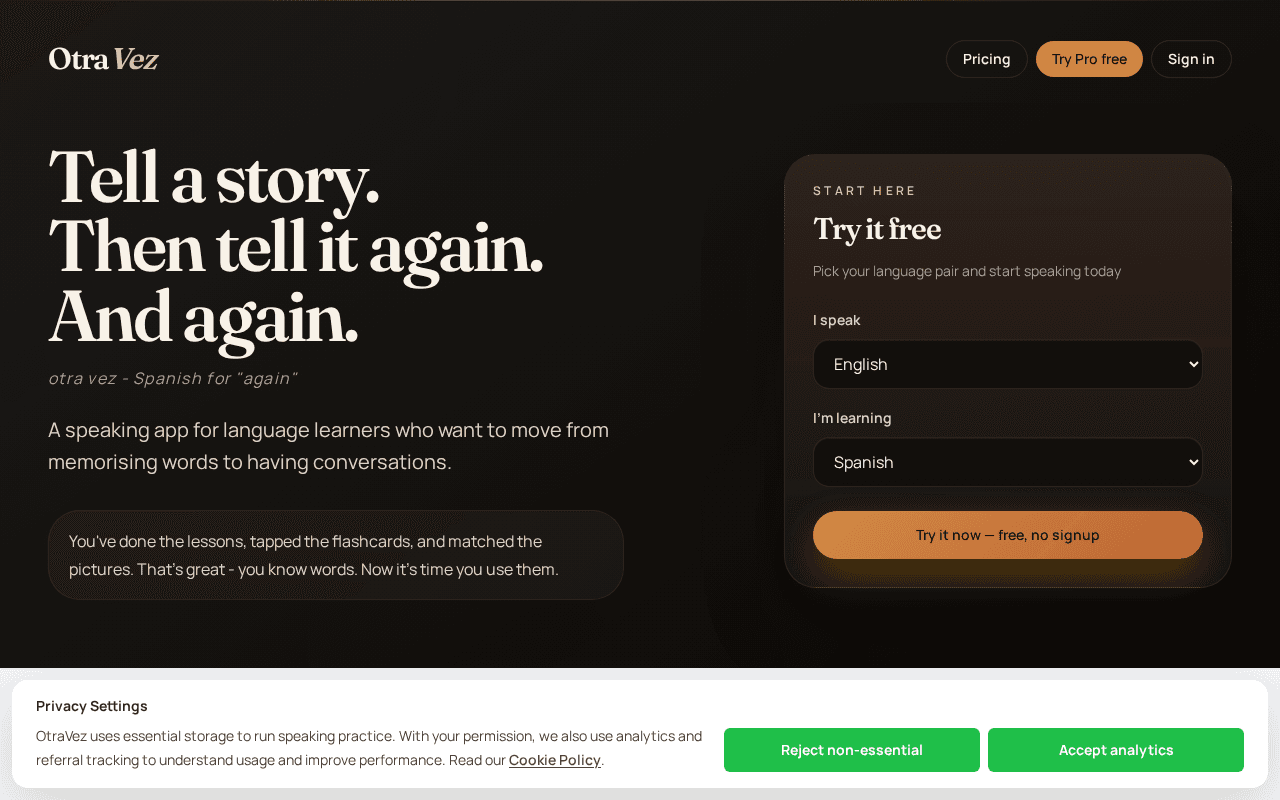 Screenshot of otravez.ai