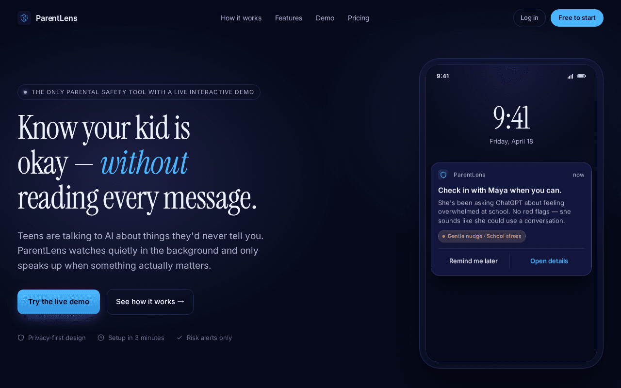 Screenshot of parentlens.ai