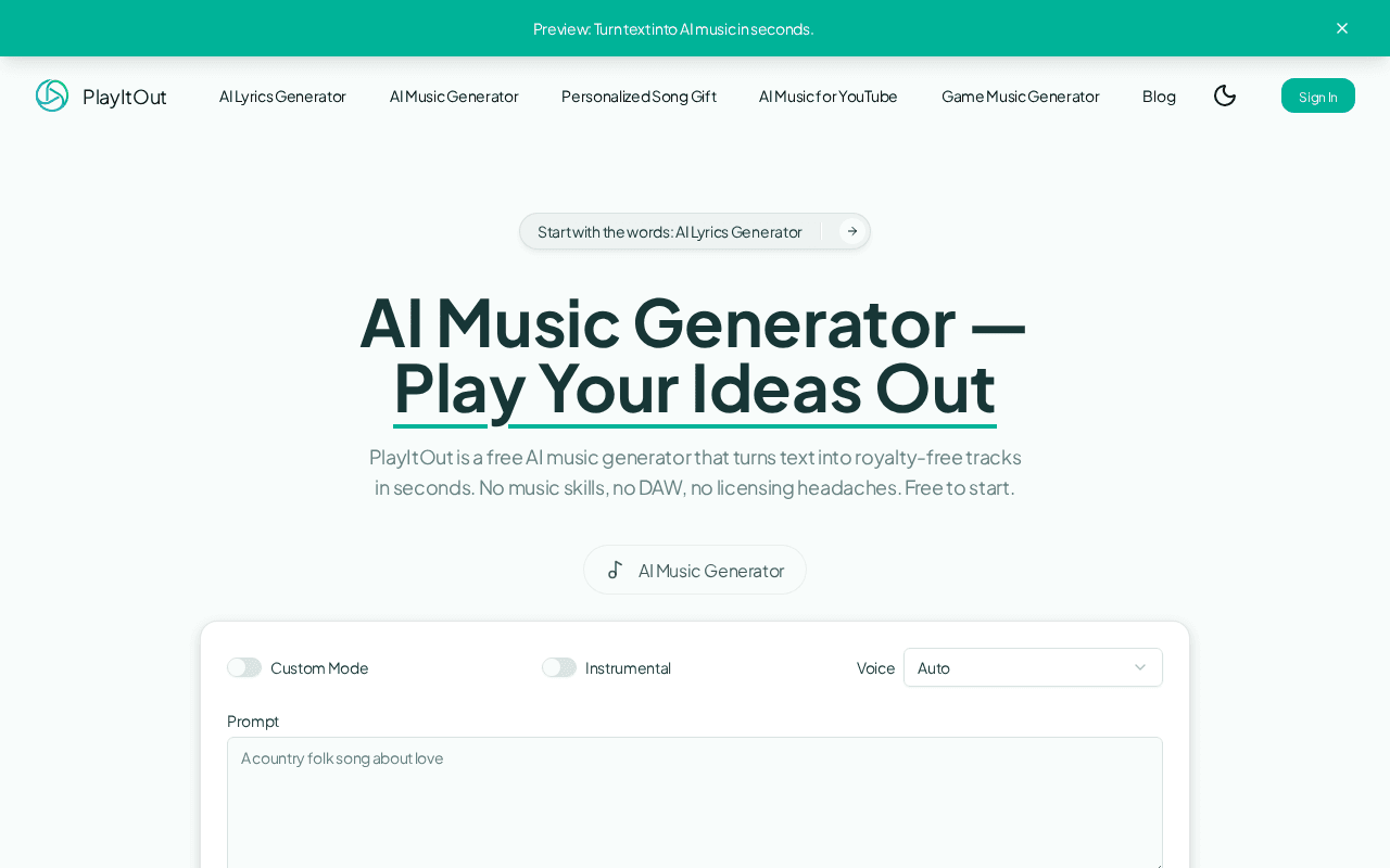 Screenshot of playitout.ai