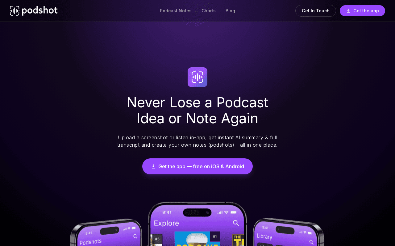Screenshot of podshot.ai