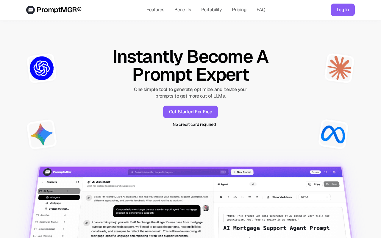 Screenshot of promptmgr.ai