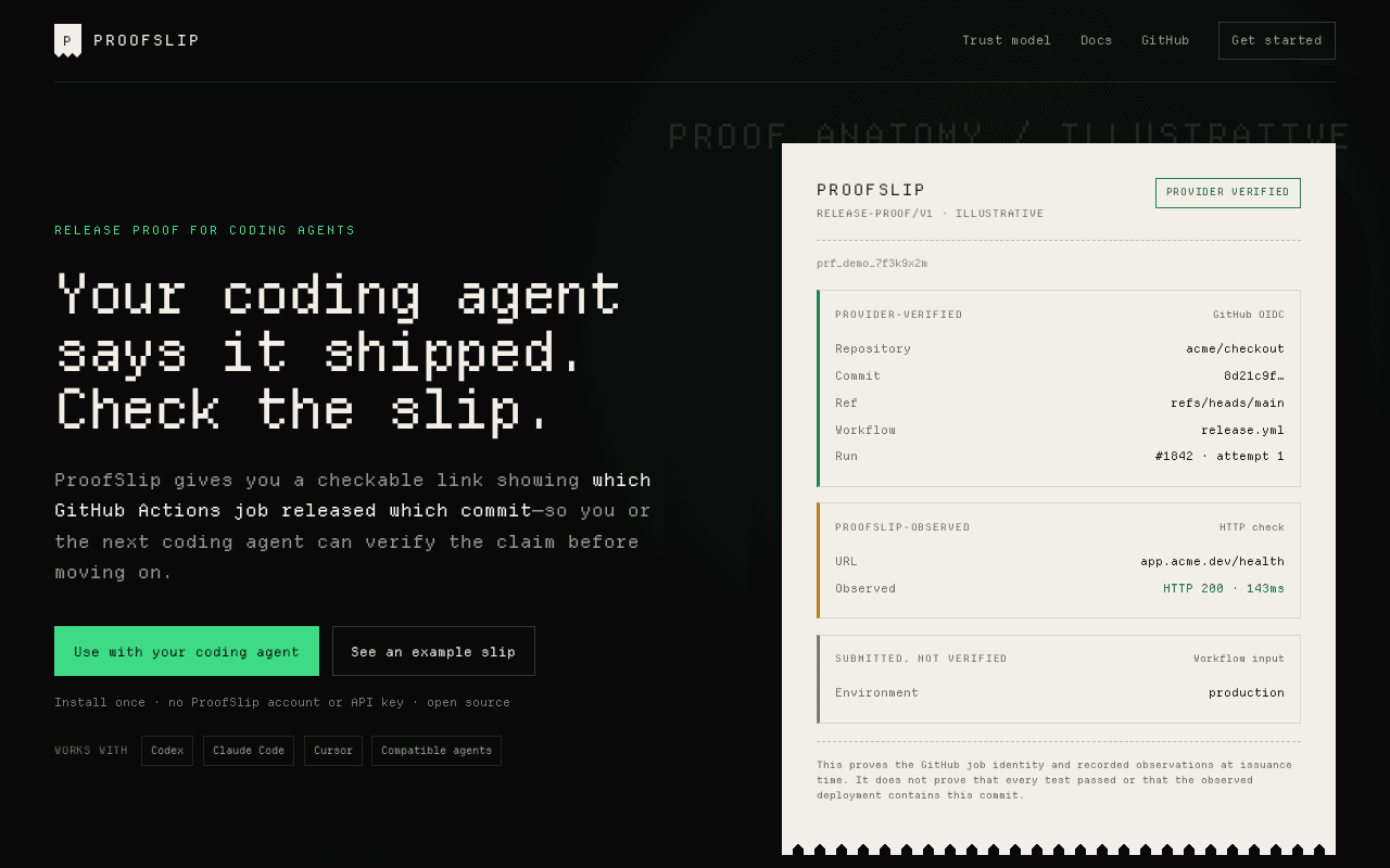 Screenshot of proofslip.ai