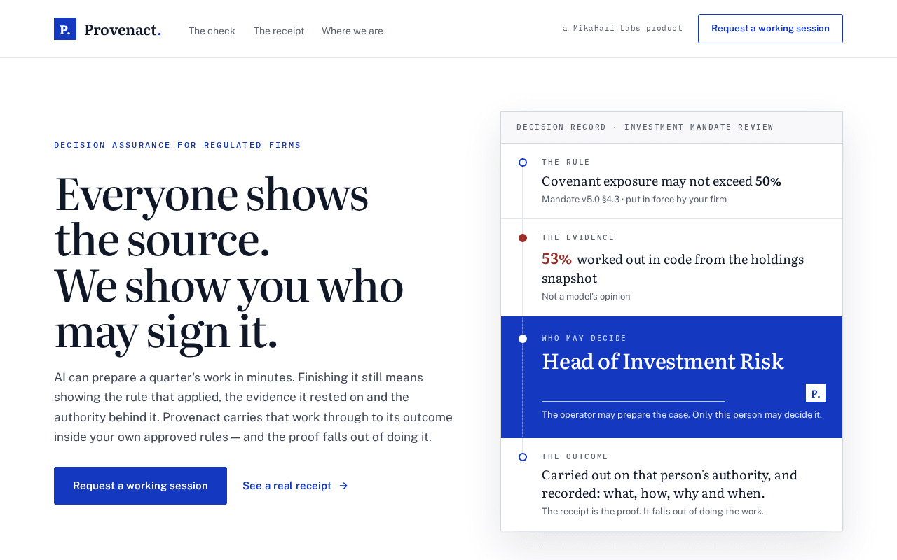 Screenshot of provenact.ai