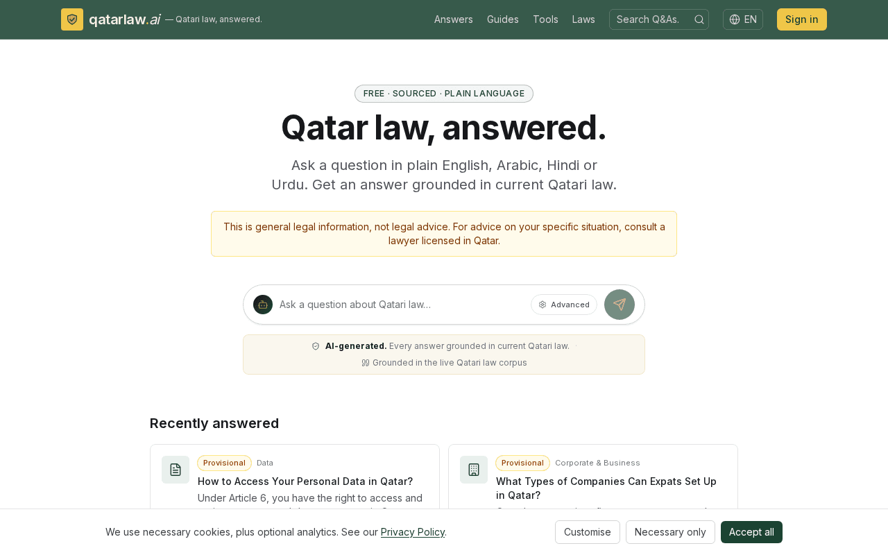 Screenshot of qatarlaw.ai
