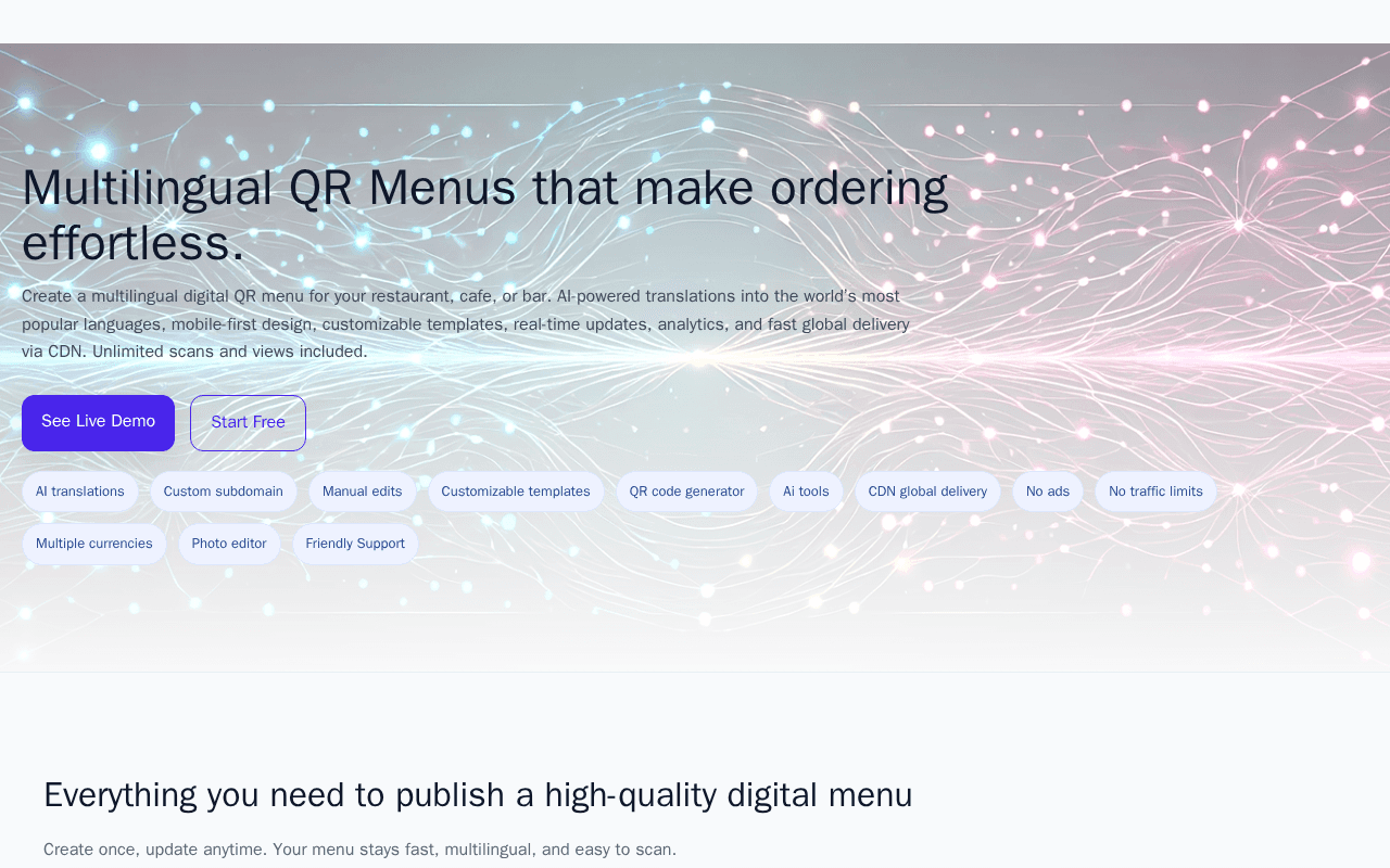 Screenshot of qr-menu.ai