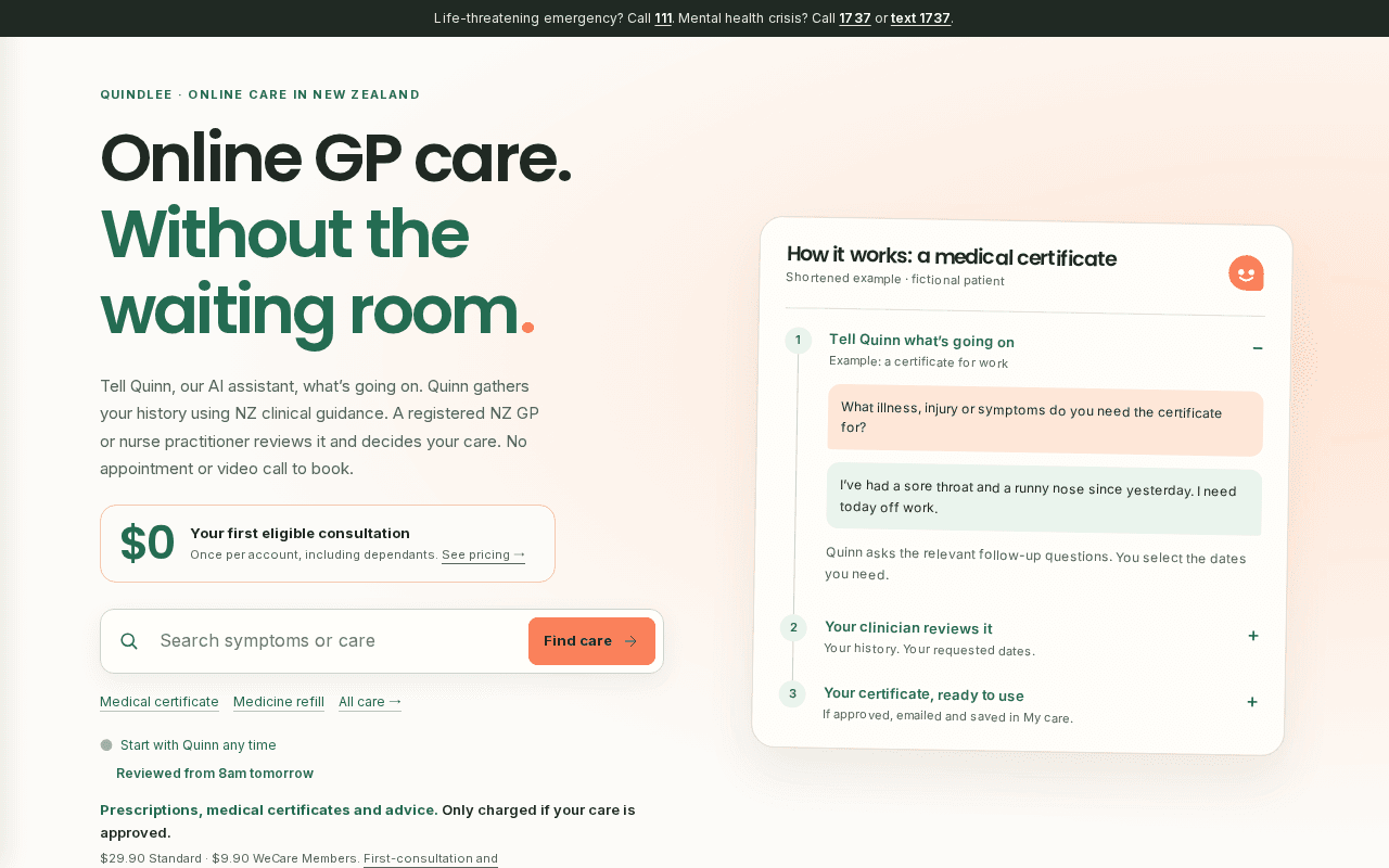 Screenshot of quindlee.ai