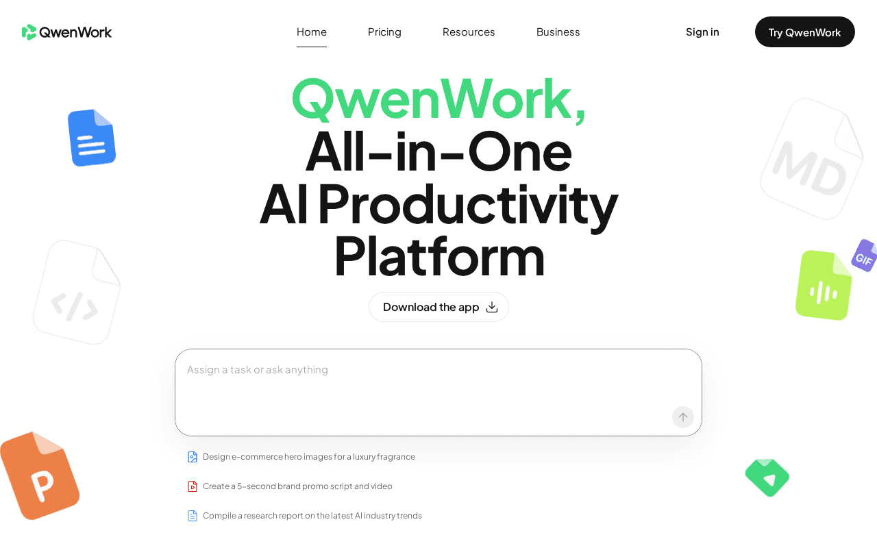 Screenshot of qwenwork.ai