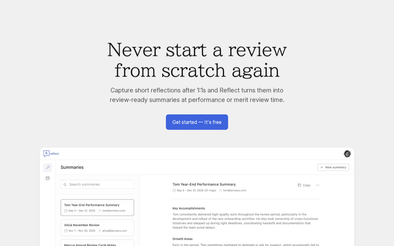 Screenshot of reflectnow.ai