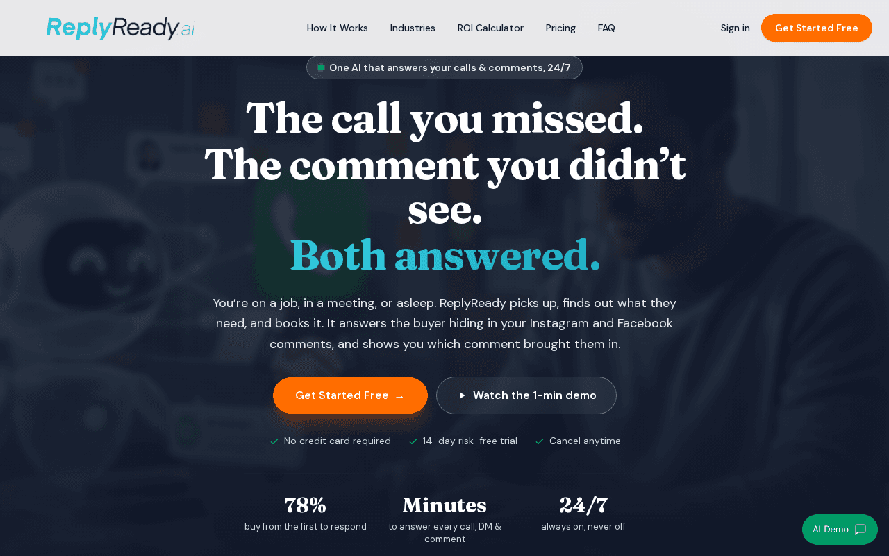 Screenshot of replyready.ai