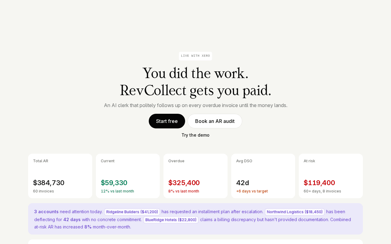 Screenshot of revcollect.ai