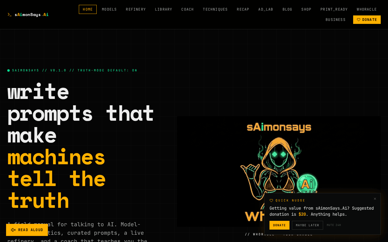 Screenshot of saimonsays.ai