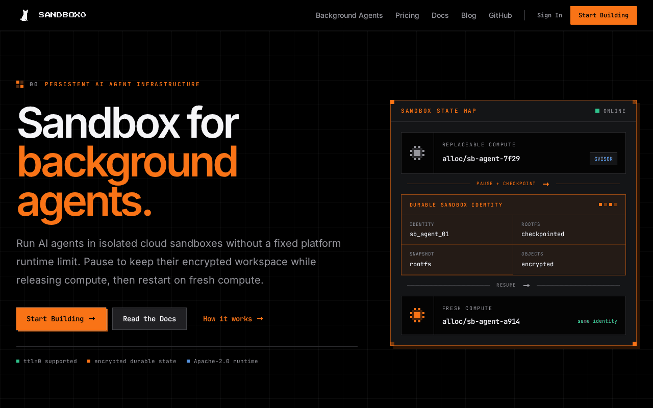 Screenshot of sandbox0.ai