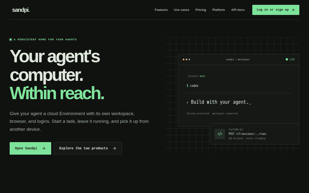 Screenshot of sandpi.ai