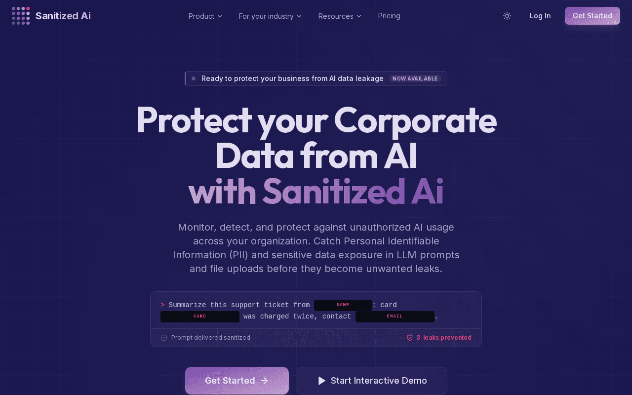 Screenshot of sanitized.ai