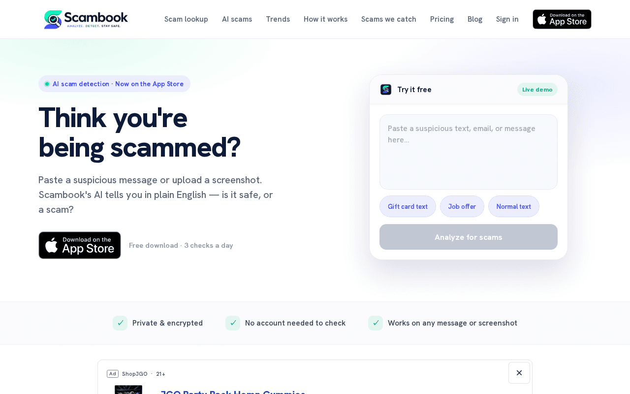 Screenshot of scambook.ai