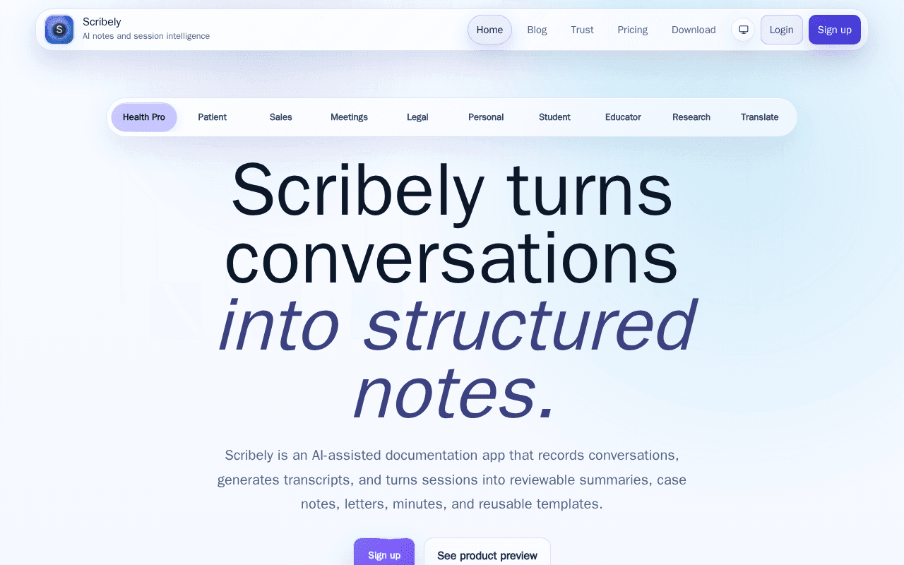 Screenshot of scribely.ai