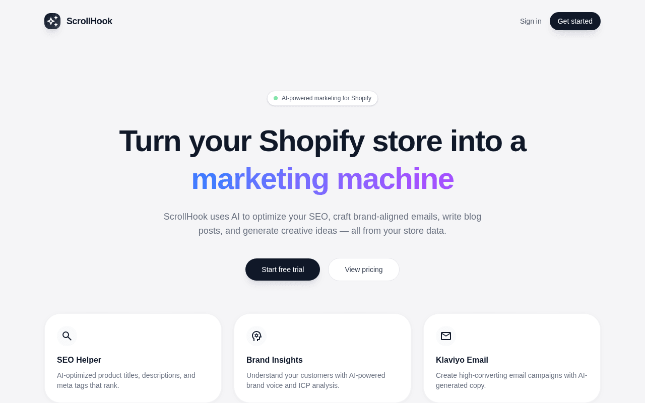 Screenshot of scrollhook.ai