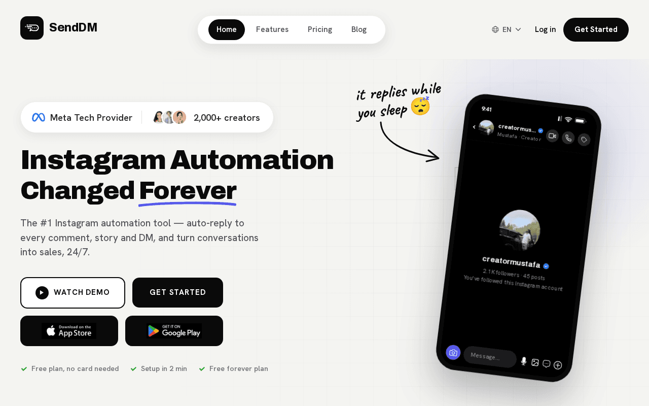 Screenshot of senddm.ai