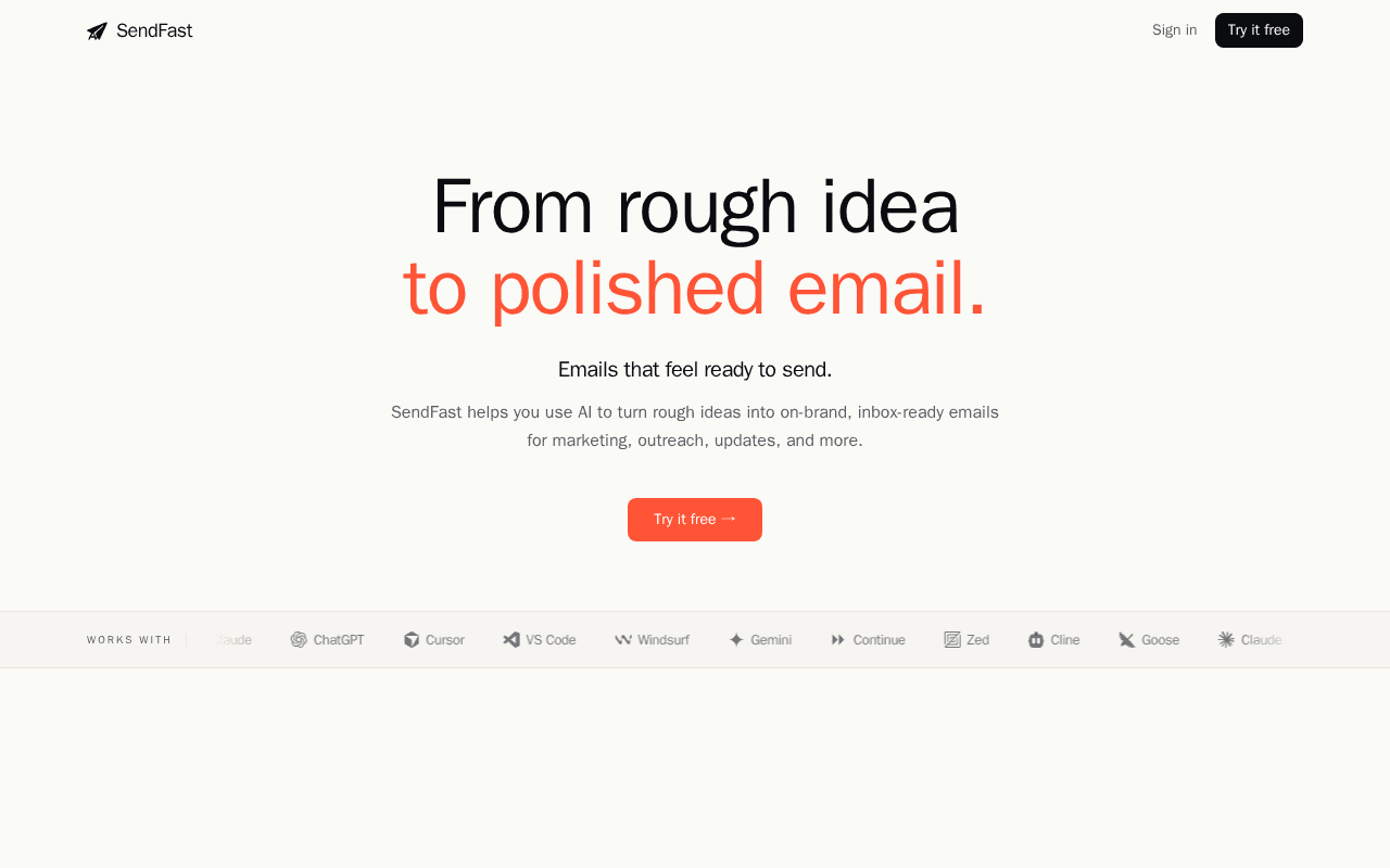 Screenshot of sendfast.ai