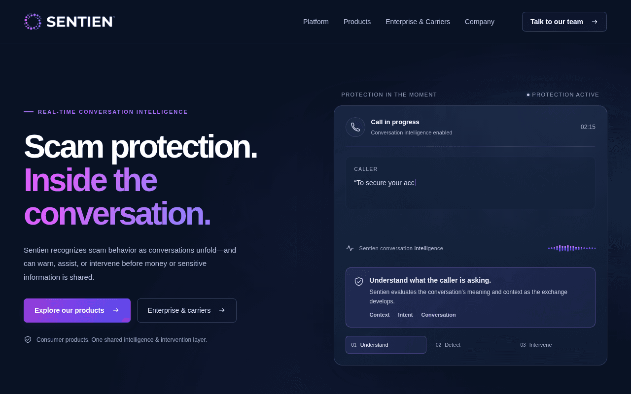Screenshot of sentien.ai